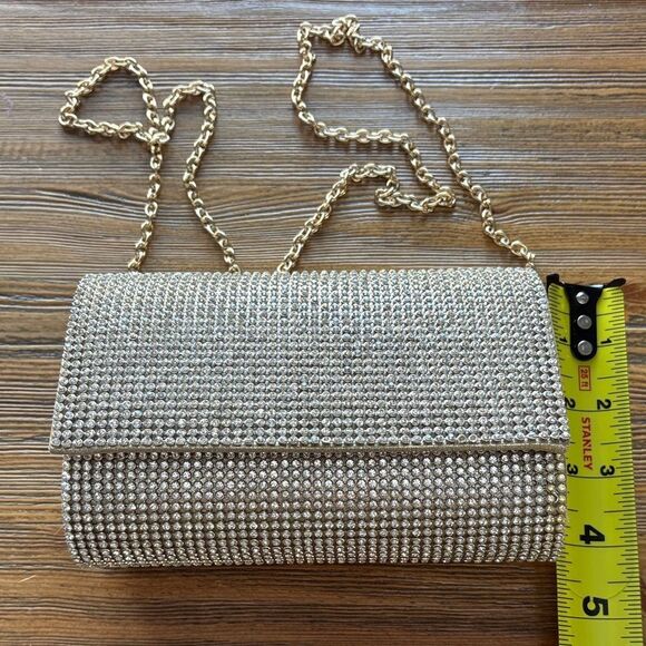 Sparkling Rhinestone Gold Clutch With Gold Chain - Picture 9 of 10